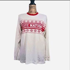 PINK Victoria's Secret Retro Fair Isle Snowflake Campus Long Sleeve Tee S